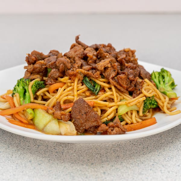 Saigon Bay's Vietnamese stir-fried noodles with beef, broccoli, carrots, and other vegetables.